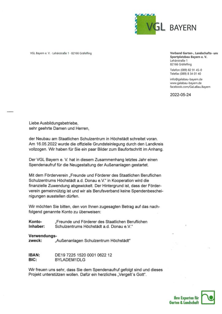 Wir spenden für den Neubau der Außenanlagen des Schulzentrums Höchstädt a.d. Donau
