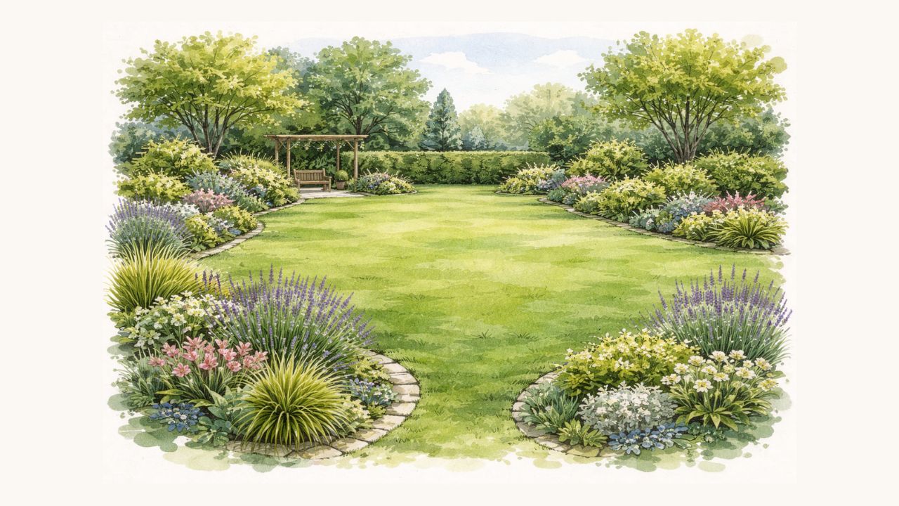 Rasen und Pflanzen im Privatgarten